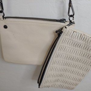 Woven Leather Off White Small Crossbody Handbag